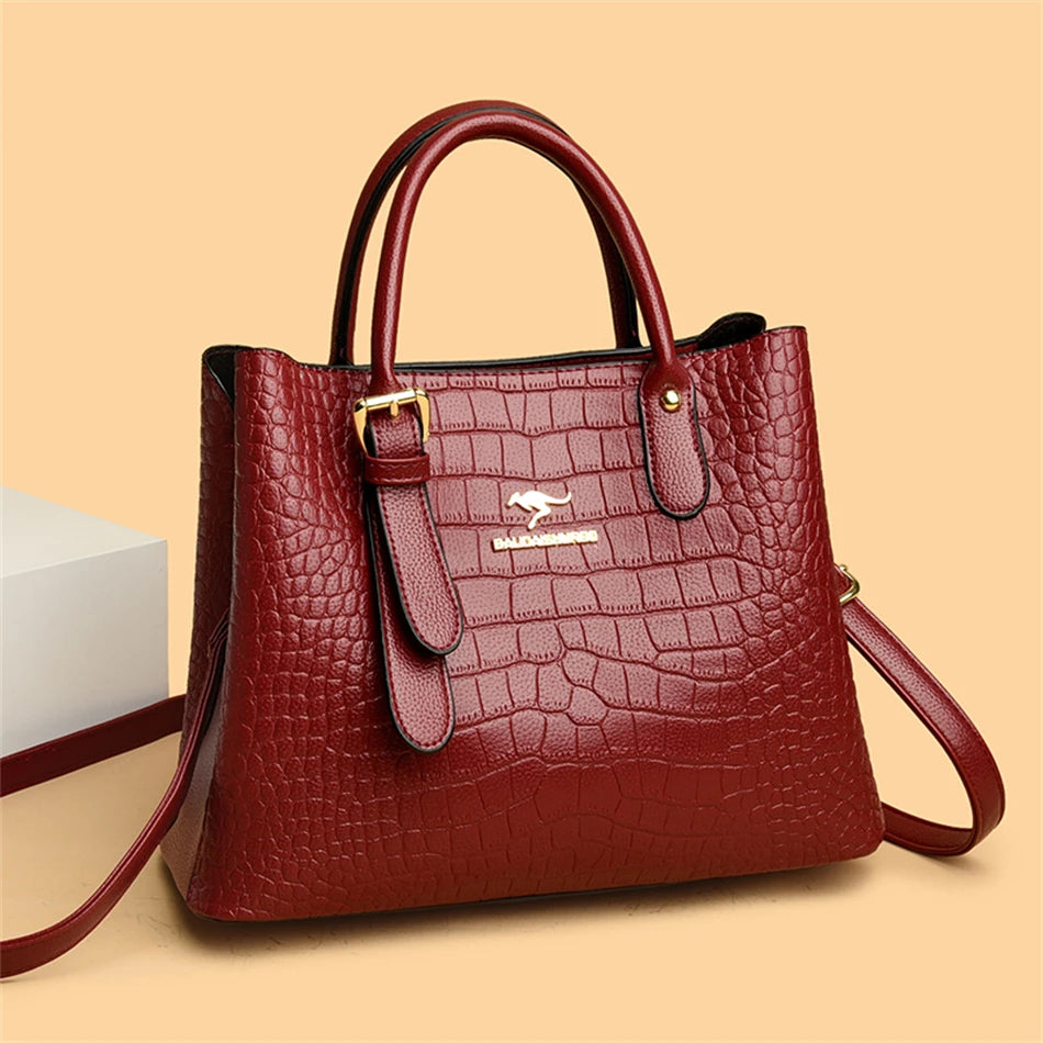 3-Layers Ladies Crocodile Patterned Handbags