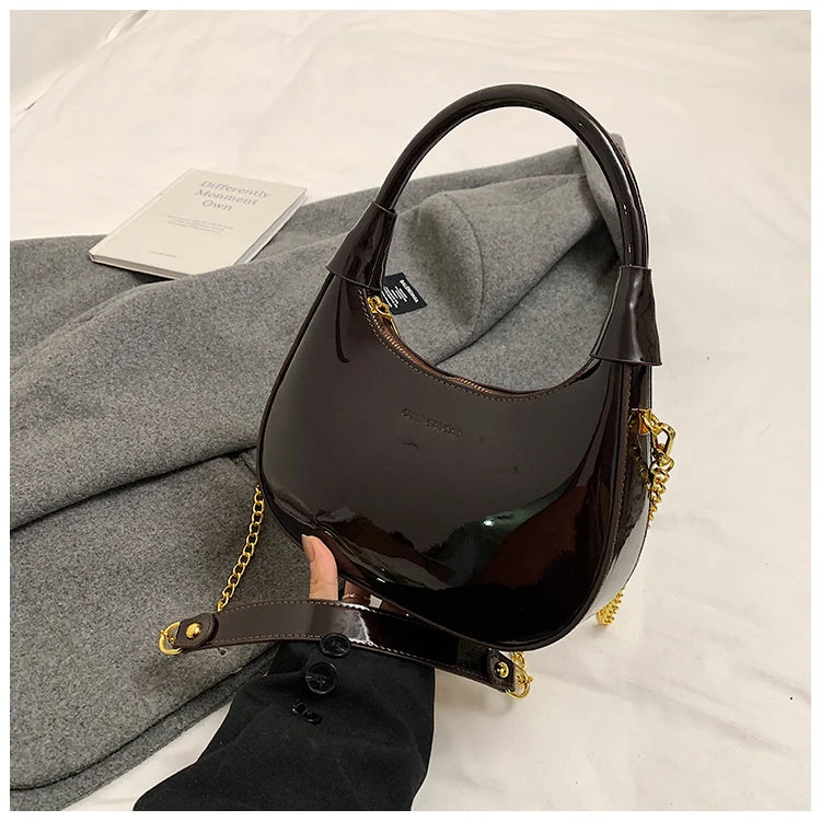 High End Burgundy Patent Leather Shiny Surface Crossbody Bag