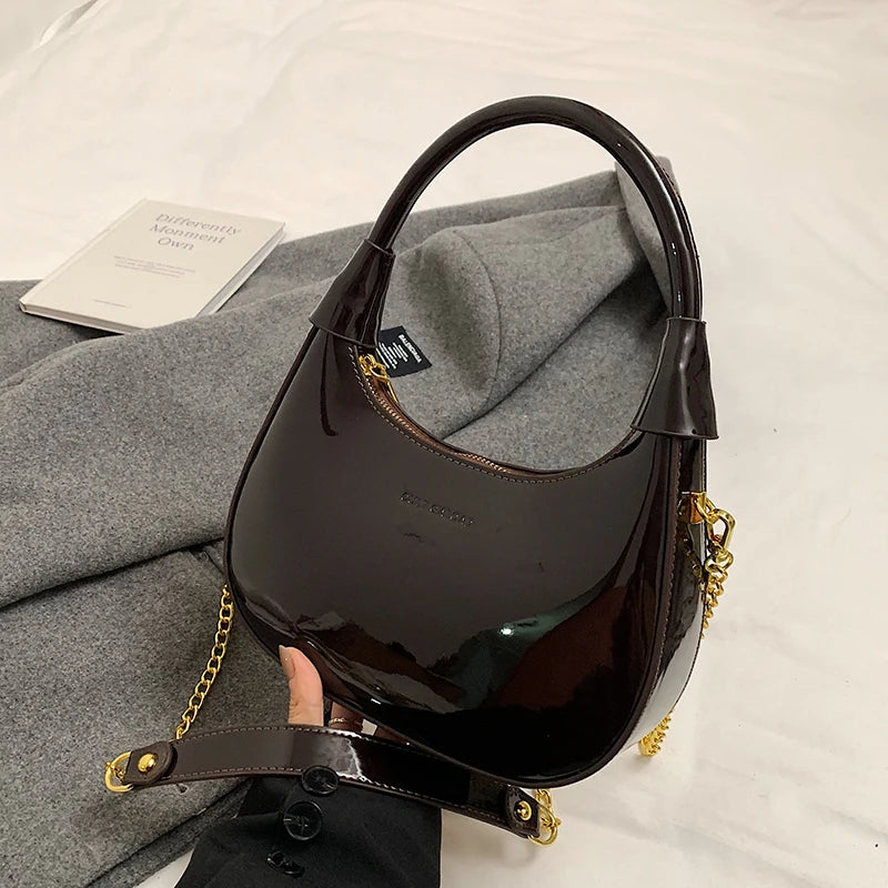 High End Burgundy Patent Leather Shiny Surface Crossbody Bag