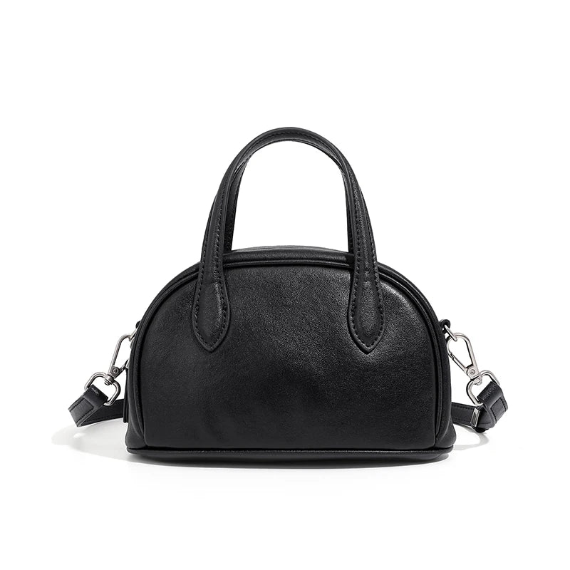 Toptrends Cow Genuine Leather Bowling Small Tote Handbags For Women
