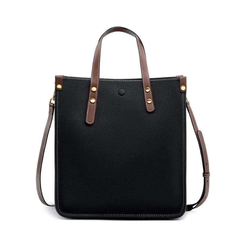 Burminsa Cowhide Genuine Leather Vertical Tote Handbags